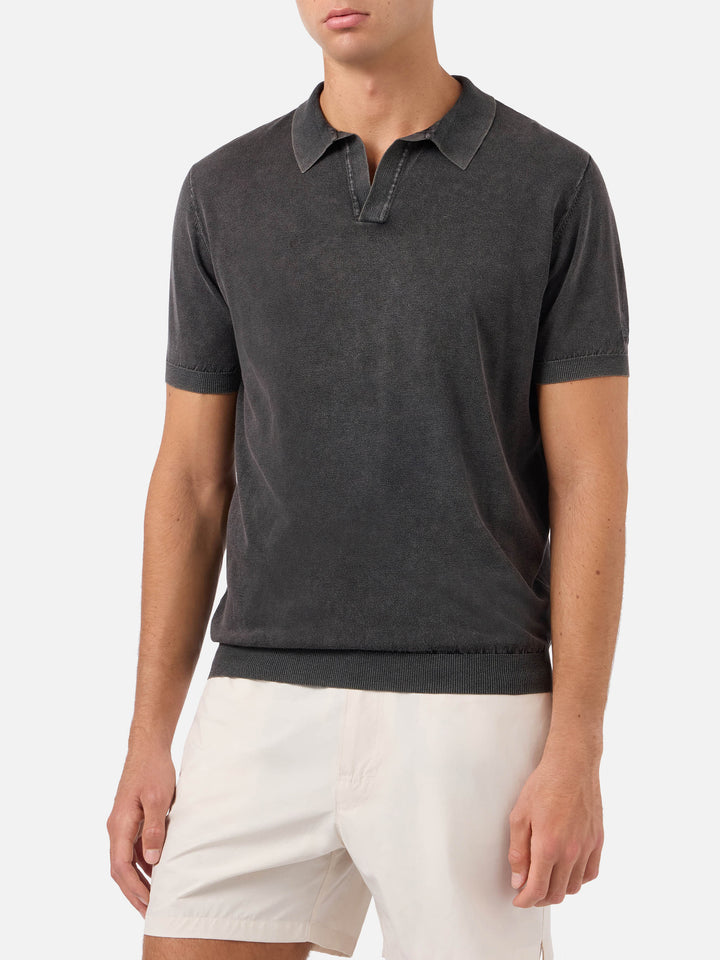 Polo en maille noire sans boutons Sloan avec traitement vintage 