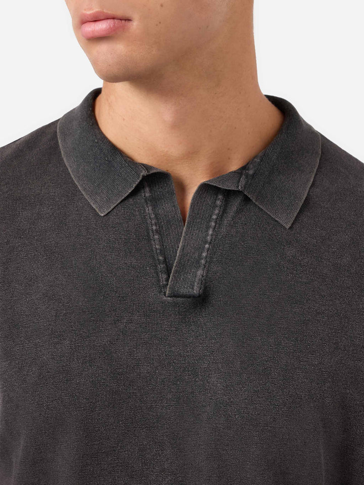 Polo en maille noire sans boutons Sloan avec traitement vintage 