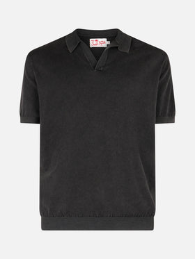 Black buttonless knitted polo shirt Sloan with vintage treatment - MC2 Saint Barth