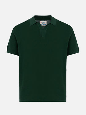 Sloan green buttonless mesh knitted polo shirt - MC2 Saint Barth