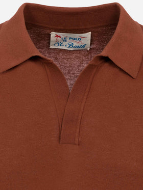 Sloan camel brown buttonless knitted polo shirt