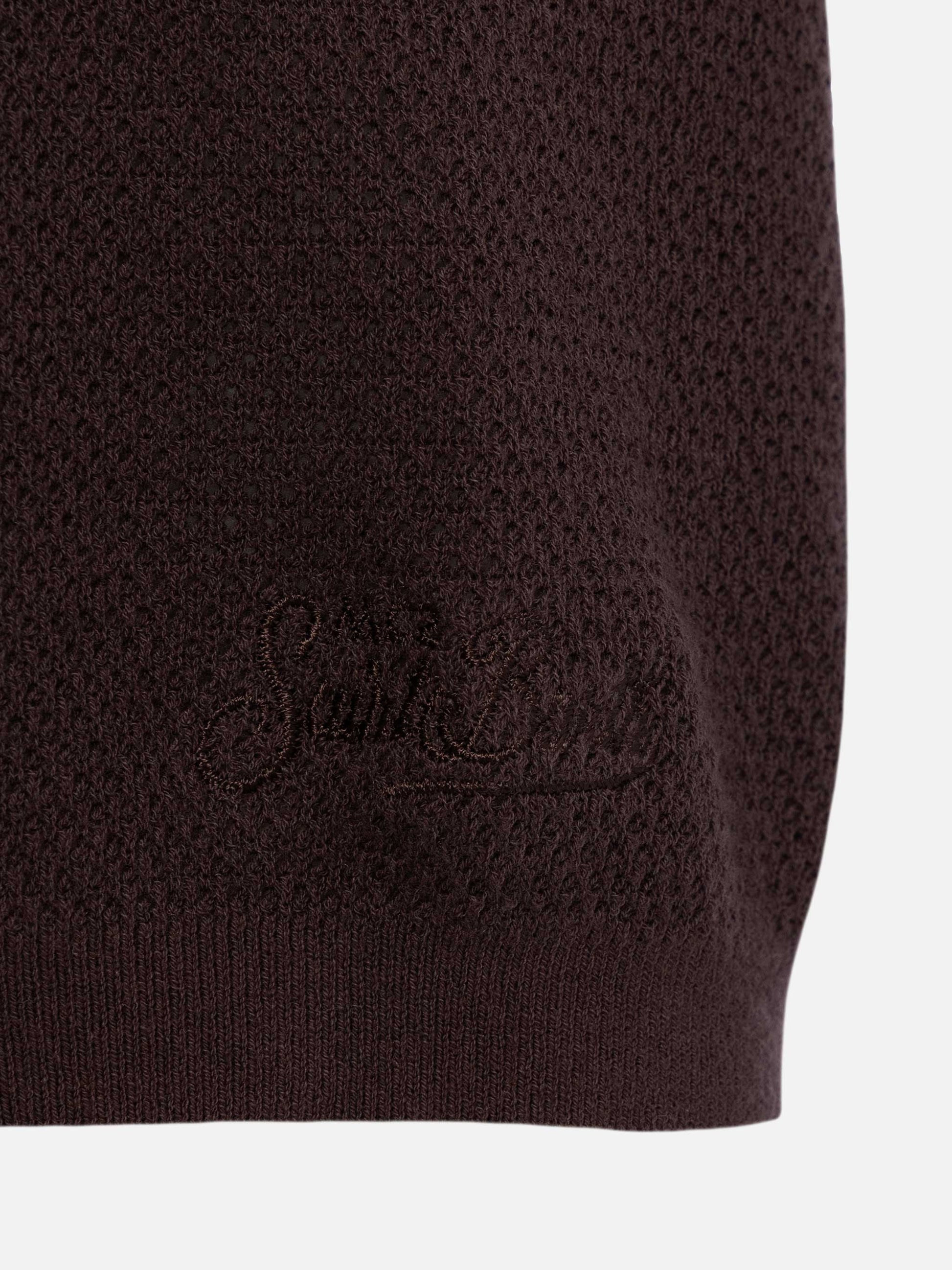 Sloan brown buttonless mesh knitted polo shirt - MC2 Saint Barth