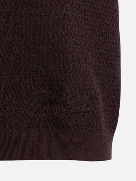 Sloan brown buttonless mesh knitted polo shirt - MC2 Saint Barth