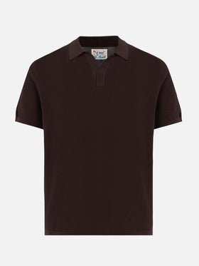 Sloan brown buttonless mesh knitted polo shirt - MC2 Saint Barth