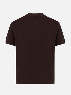 Sloan brown buttonless mesh knitted polo shirt - MC2 Saint Barth