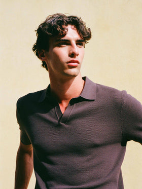 Polo en maille filet marron Sloan sans boutons 
