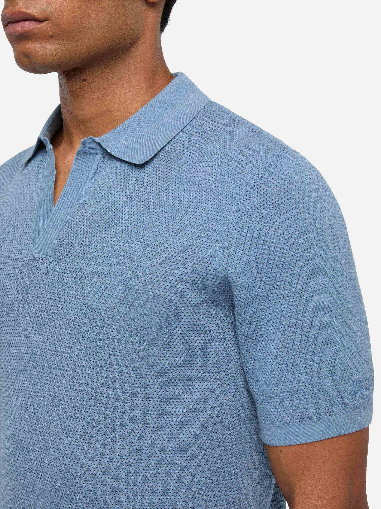 Polo en maille sans boutons Sloan dusty blue en mesh 