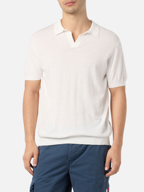Off-cream buttonless knitted polo shirt Sloan - MC2 Saint Barth
