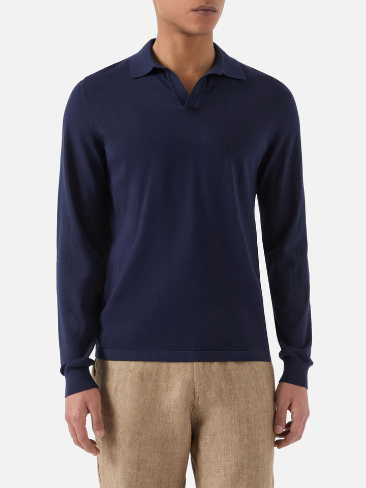 Sloan high twist cotton polo in navy blue