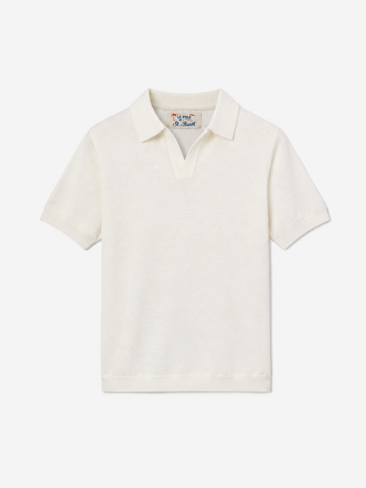 Sloan Jr weißes gestricktes Poloshirt 