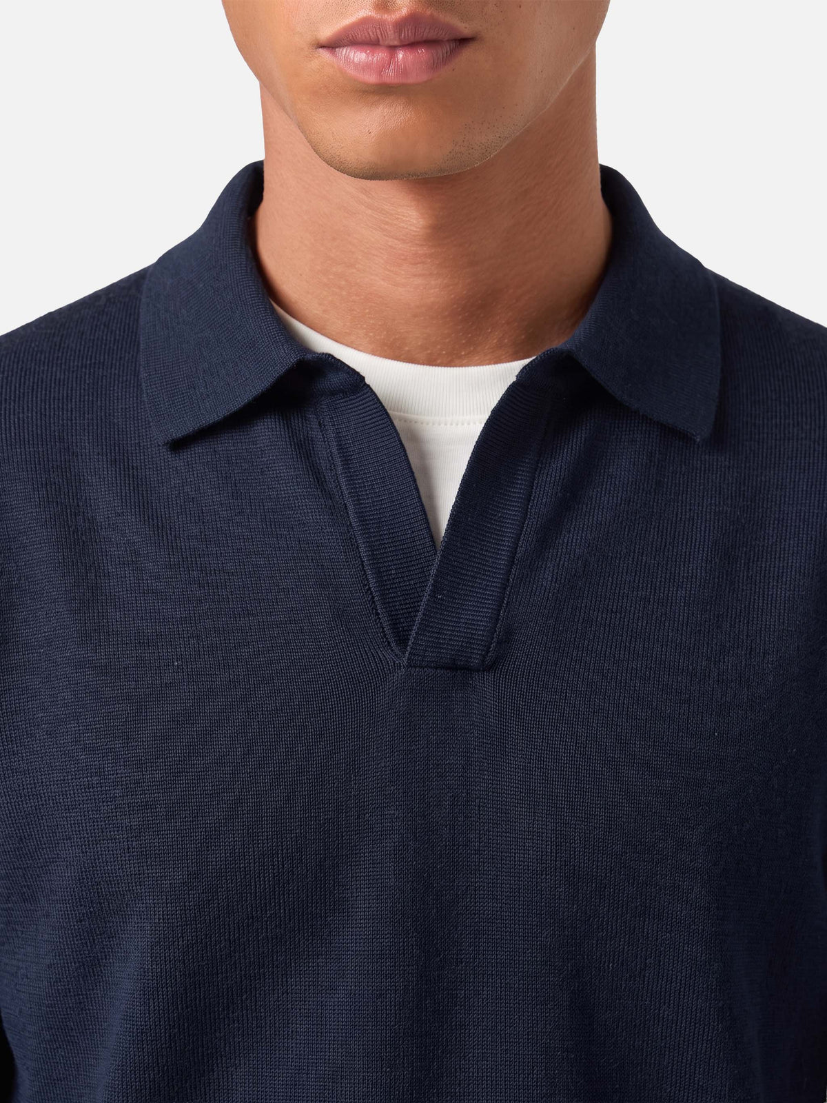 Langärmliges marineblaues Polohemd Sloan aus Baumwoll-Seidenstoff 