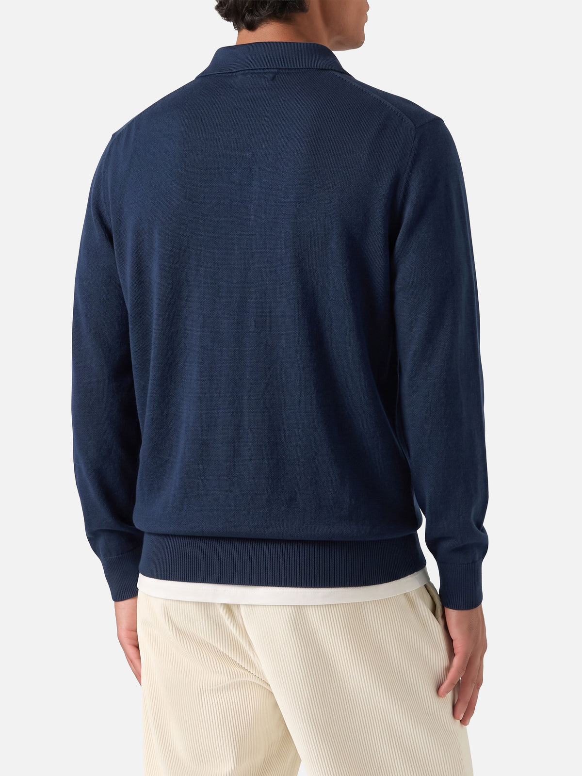 Langärmliges marineblaues Polohemd Sloan aus Baumwoll-Seidenstoff 