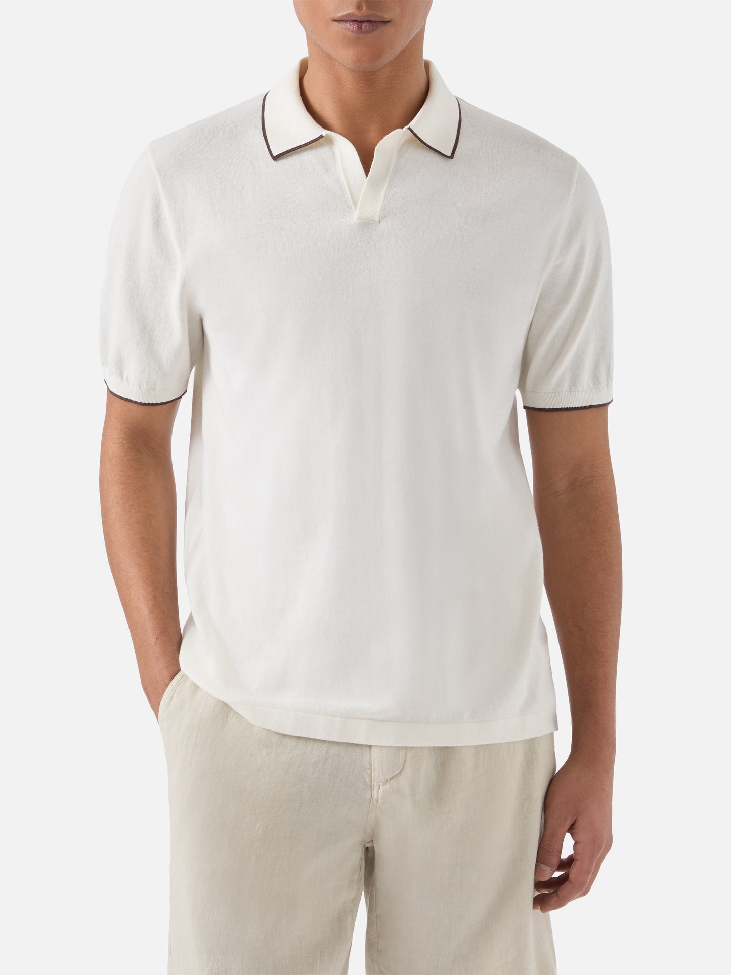 Polo Sloan beige en coton premium high-twist avec finitions contrastées 