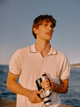 Sloan beige polo in premium high-twist cotton with contrast trims