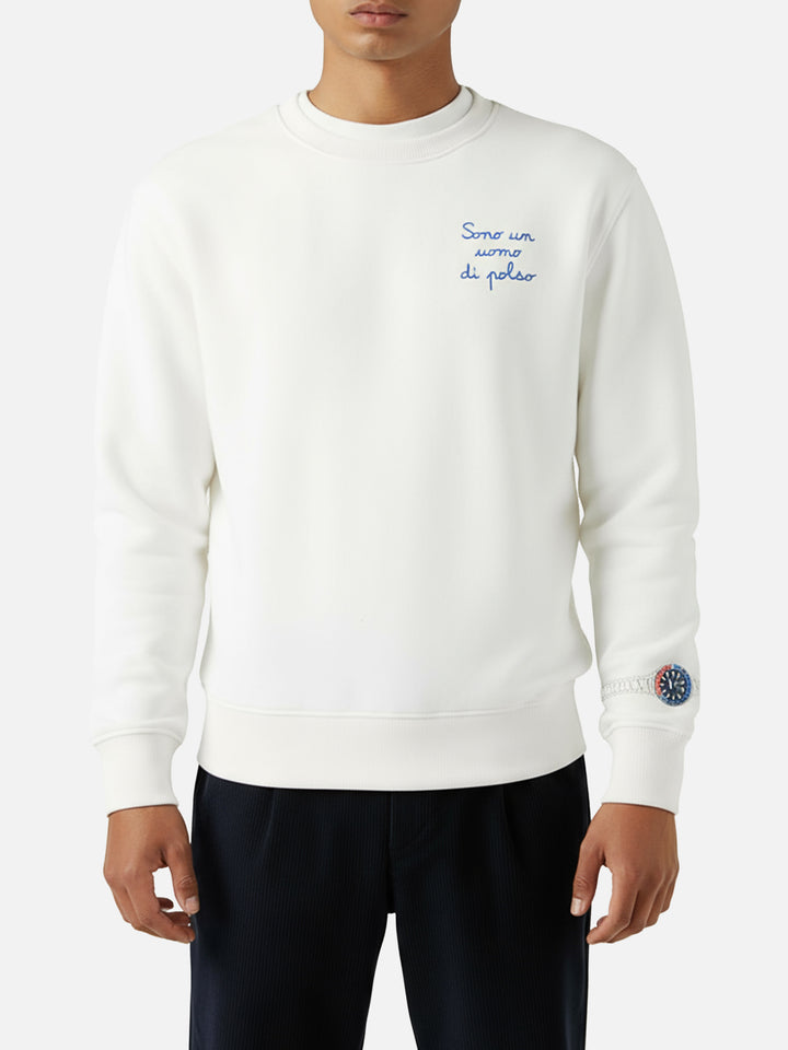 Soho Baumwoll-Sweatshirt in Weiß mit Armbanduhr-Print und Stickerei