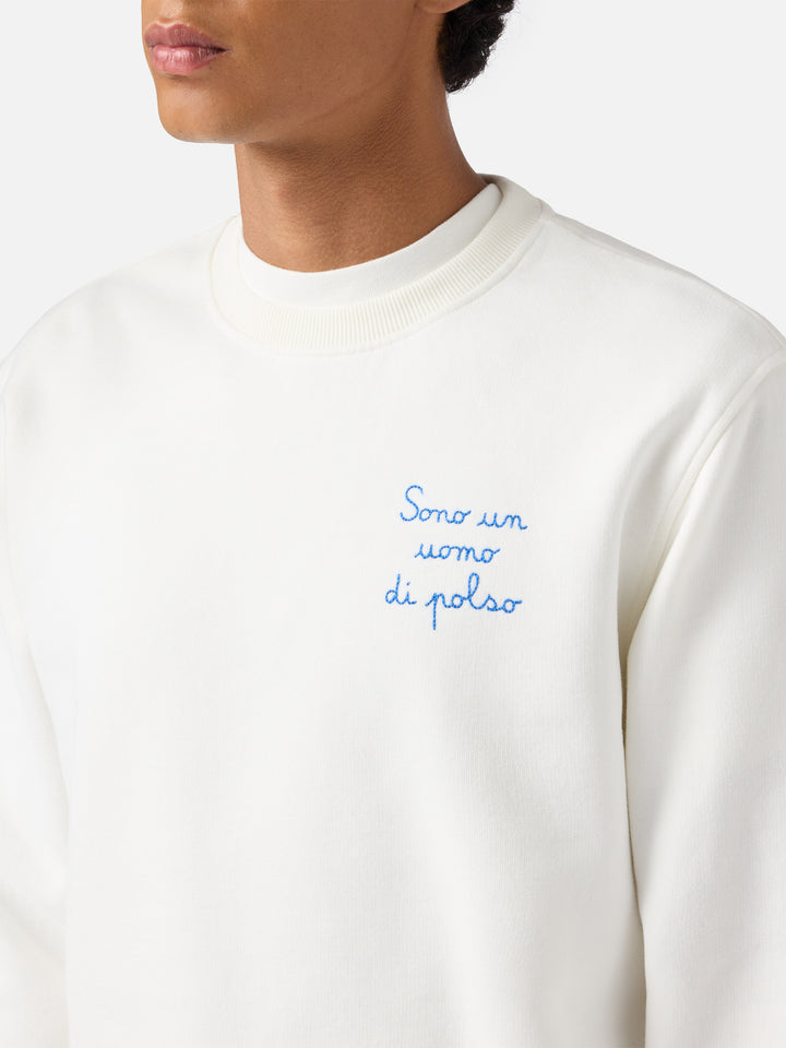Soho Baumwoll-Sweatshirt in Weiß mit Armbanduhr-Print und Stickerei