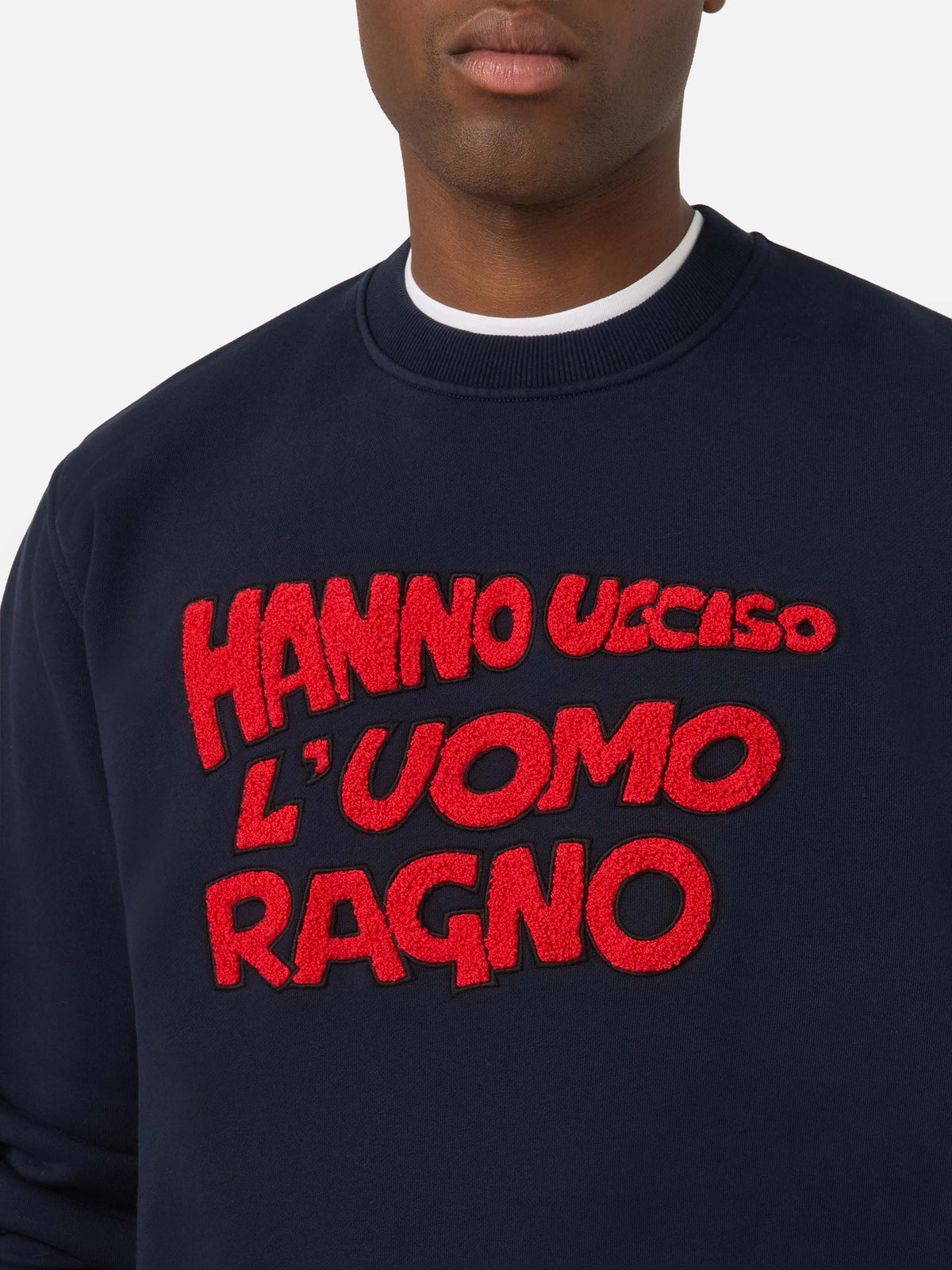 Navy blue Soho cotton sweatshirt with Uomo Ragno embroidery | Special edition