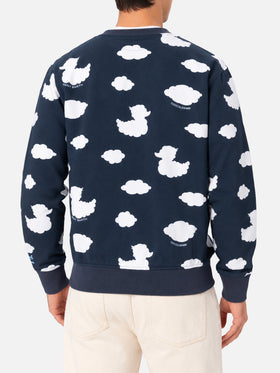 Sweat-shirt bleu à col rond avec broderie Coccole e nuvole | COCCOLEBIMBI SPECIAL EDITION 