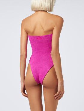 Bañador de una pieza sin tirantes de lurex fucsia para mujer Soleil 