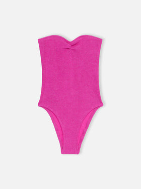 Bañador de una pieza sin tirantes de lurex fucsia para mujer Soleil 