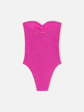 Bañador de una pieza sin tirantes de lurex fucsia para mujer Soleil 
