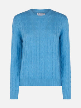 Woman cashmere blend cable knit dust blue sweater Sorbonne - MC2 Saint Barth
