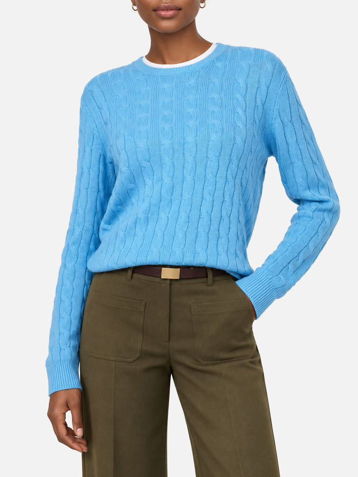 Sorbonne dusty blue cable knit cashmere blend sweater