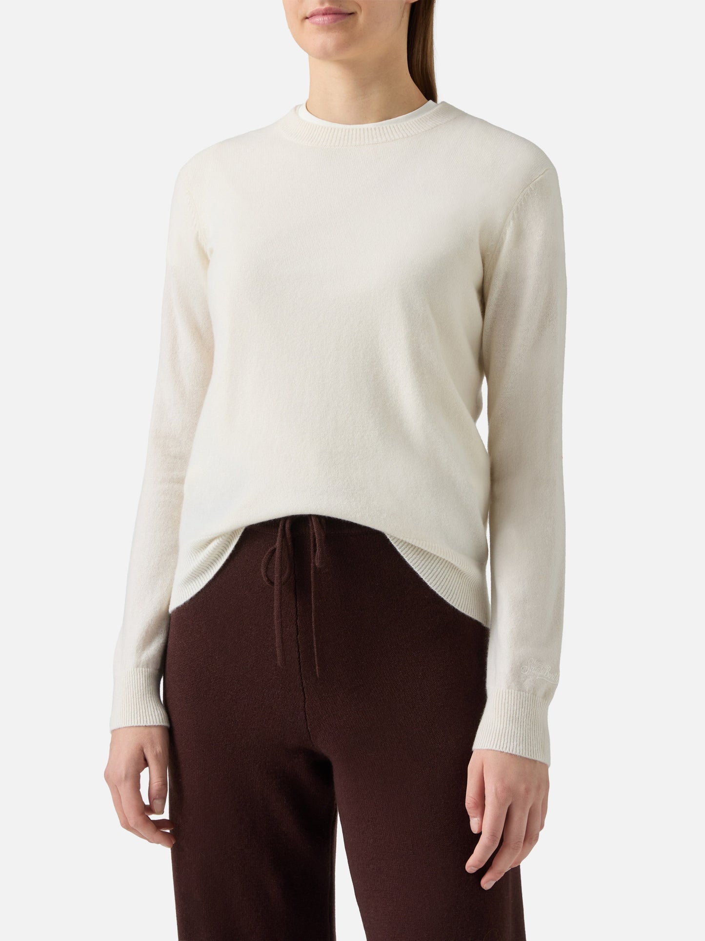 Weißer Pullover Sorbonne aus 100 % Kaschmir