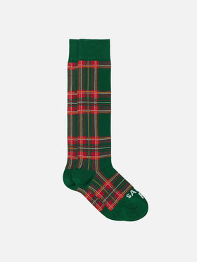 Boy long socks with green tartan jacquard