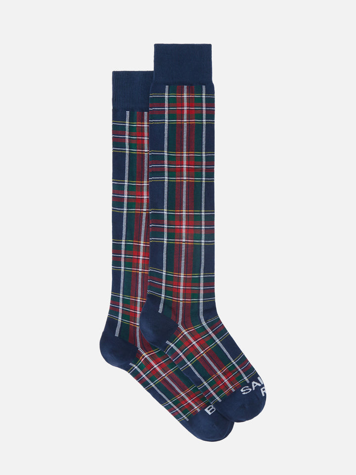 Calzini blu navy con jacquard tartan