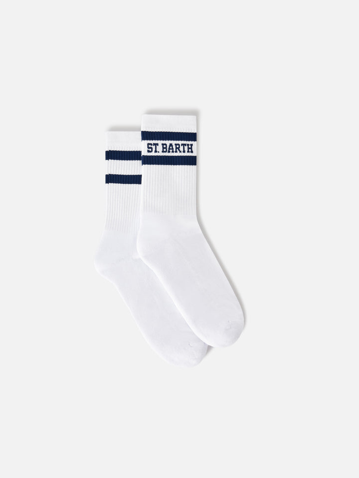 Calzini sport bianchi in cotone con lettering St. Barth