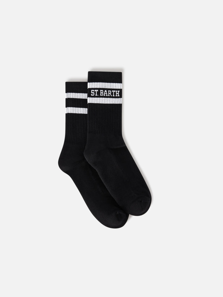 Calzini sport neri in cotone con lettering St. Barth