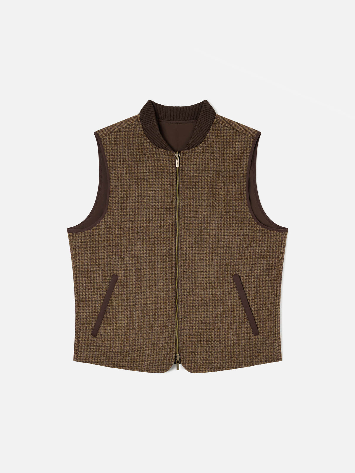 Gilet réversible Spencer en laine marron avec motif pied-de-poule 