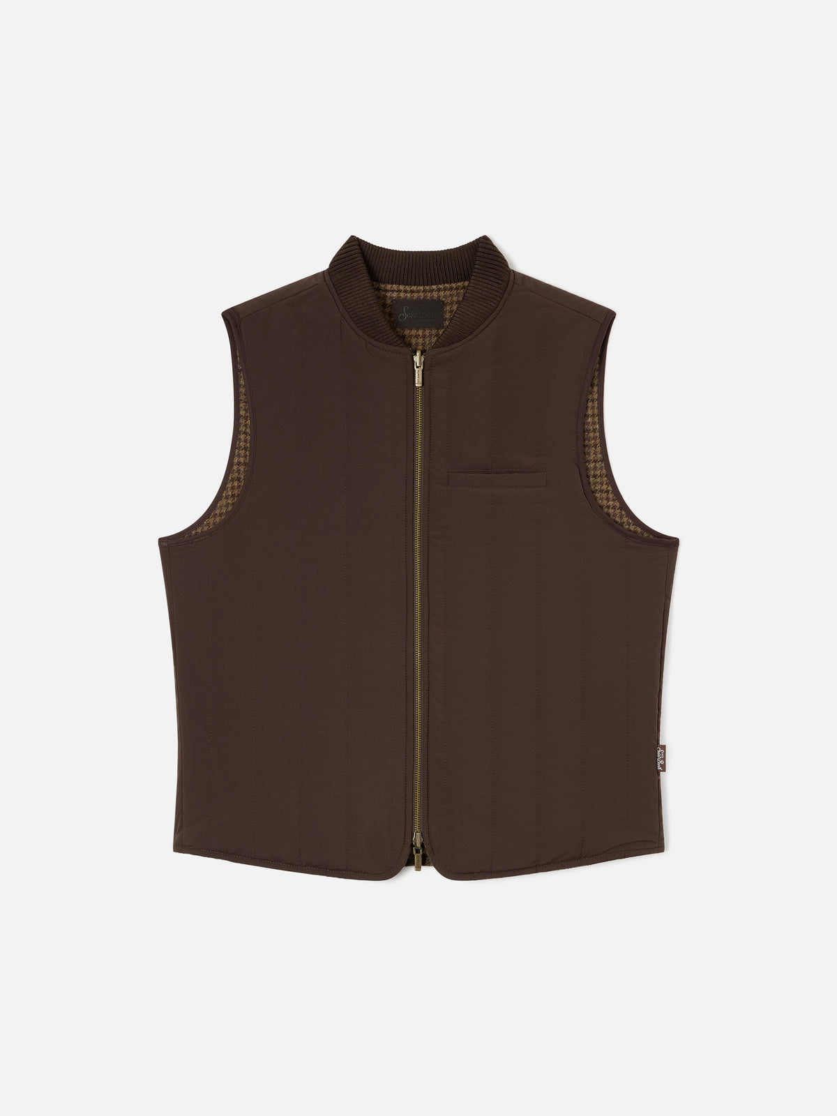 Gilet réversible Spencer en laine marron avec motif pied-de-poule 