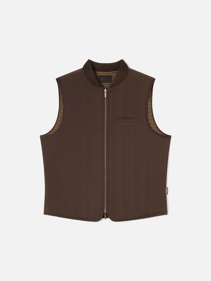 Brown Spencer wool reversible vest with houndstooth pattern