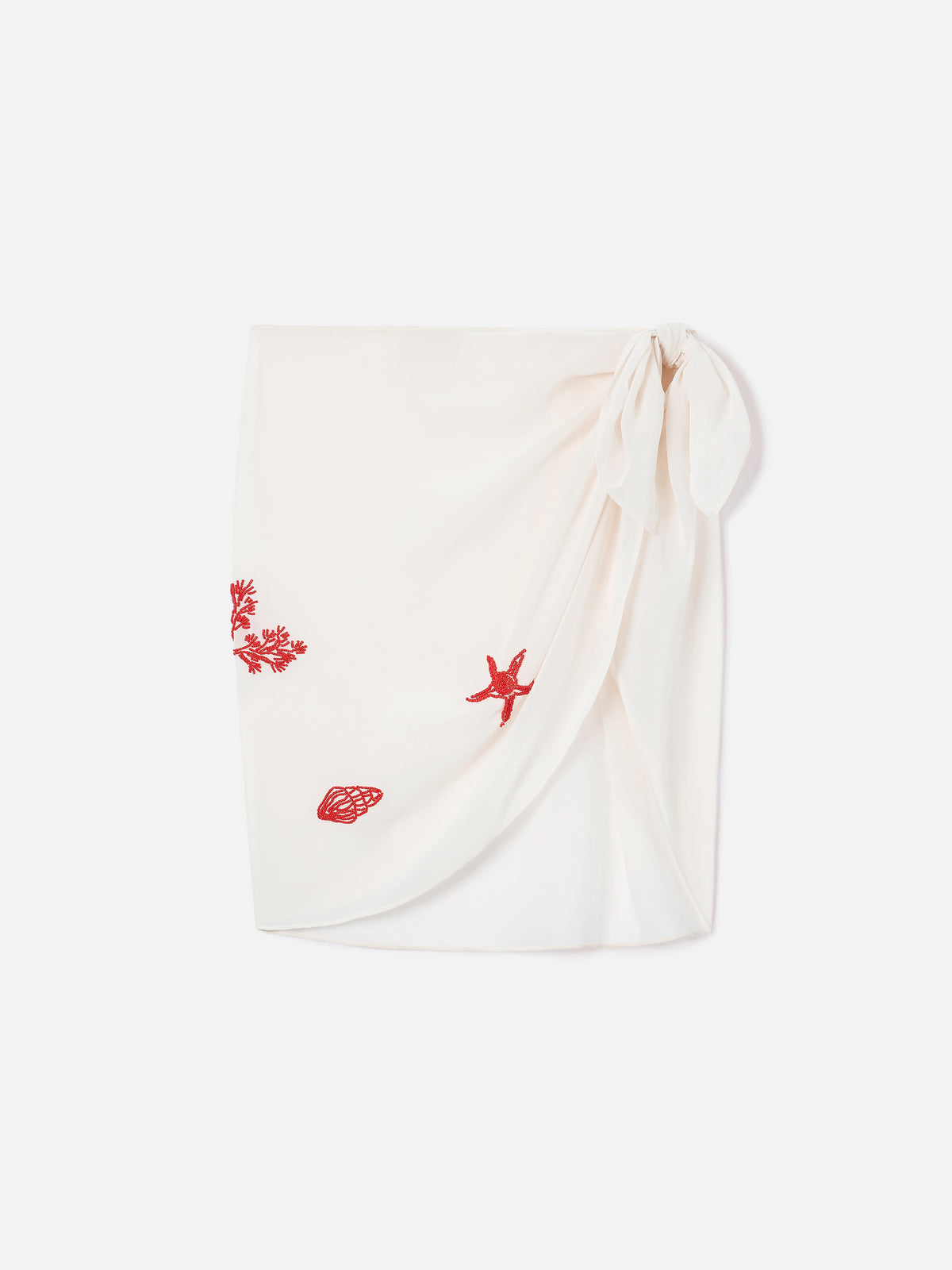 Pareo corto Sery panna con decorazioni marine in perline