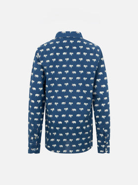 Blue Boy muslin cotton shirt Sharouk with micro hippo print - MC2 Saint Barth