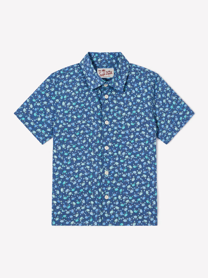 Navy blue Sharouk muslin shirt with crab print