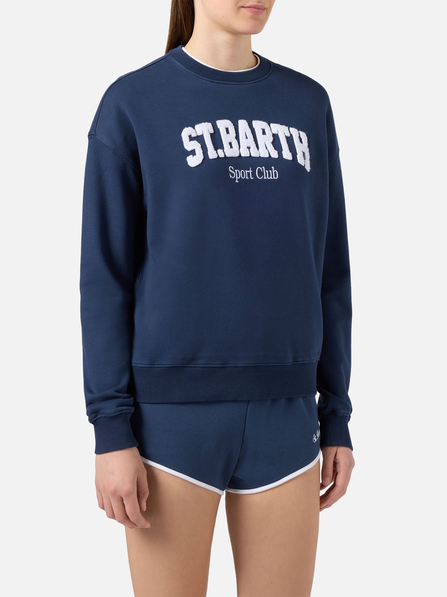 Blue Stardust sweatshirt with raised terry-effect logo and Sport Club embroidery