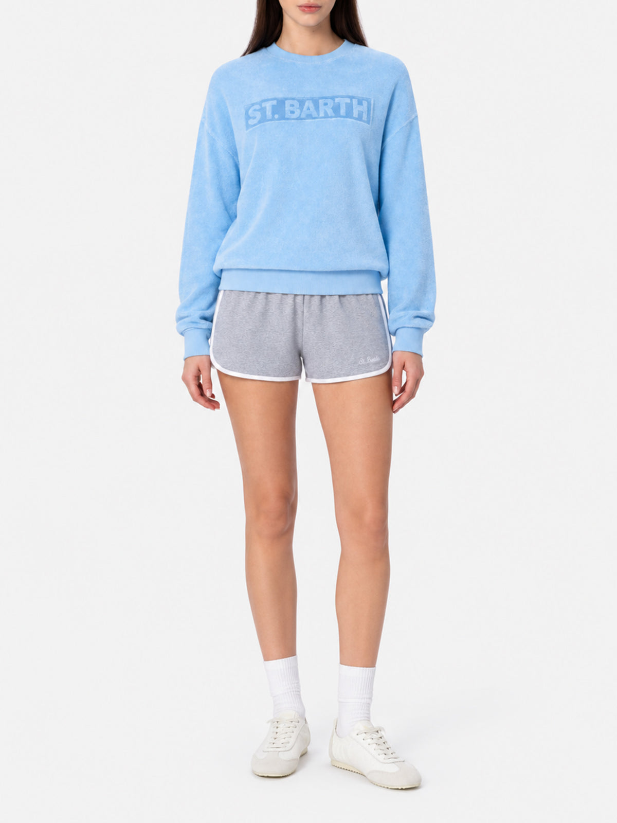 Damen-Sweatshirt Stardust aus hellblauem Frottee-Baumwollstoff 