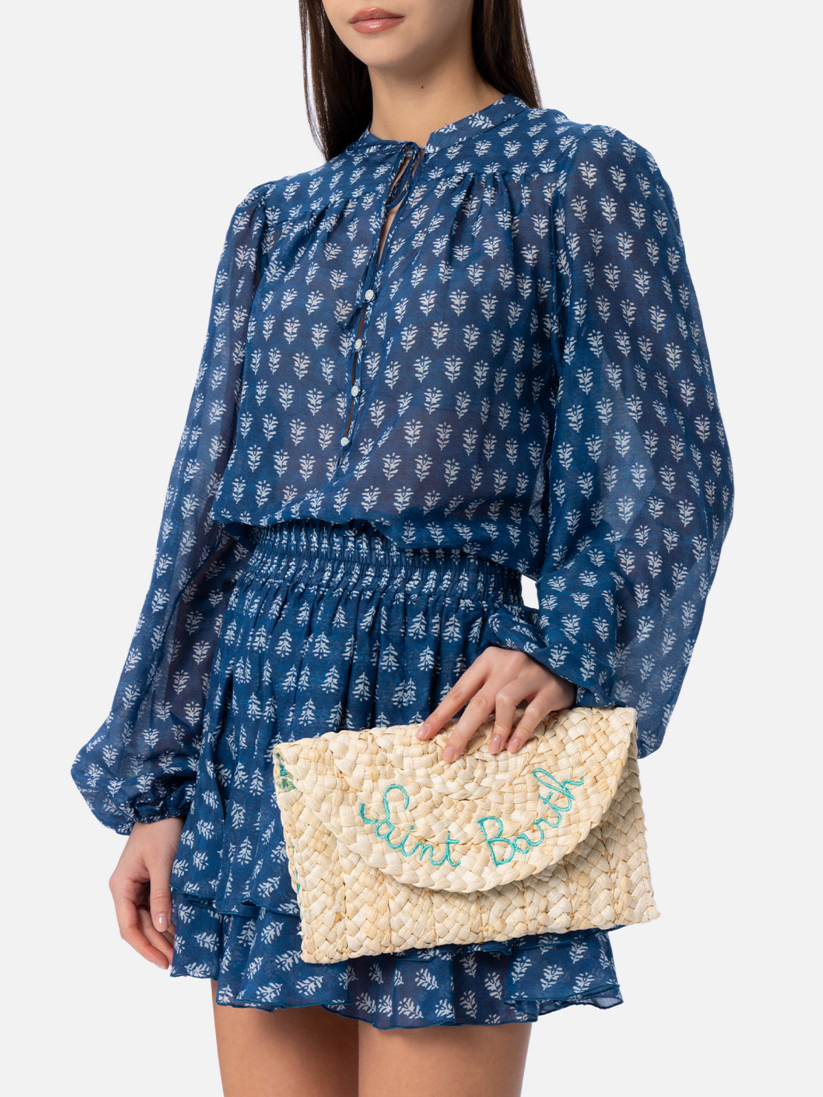 Clutch Straw Envelope mit Saint Barth-Stickerei 