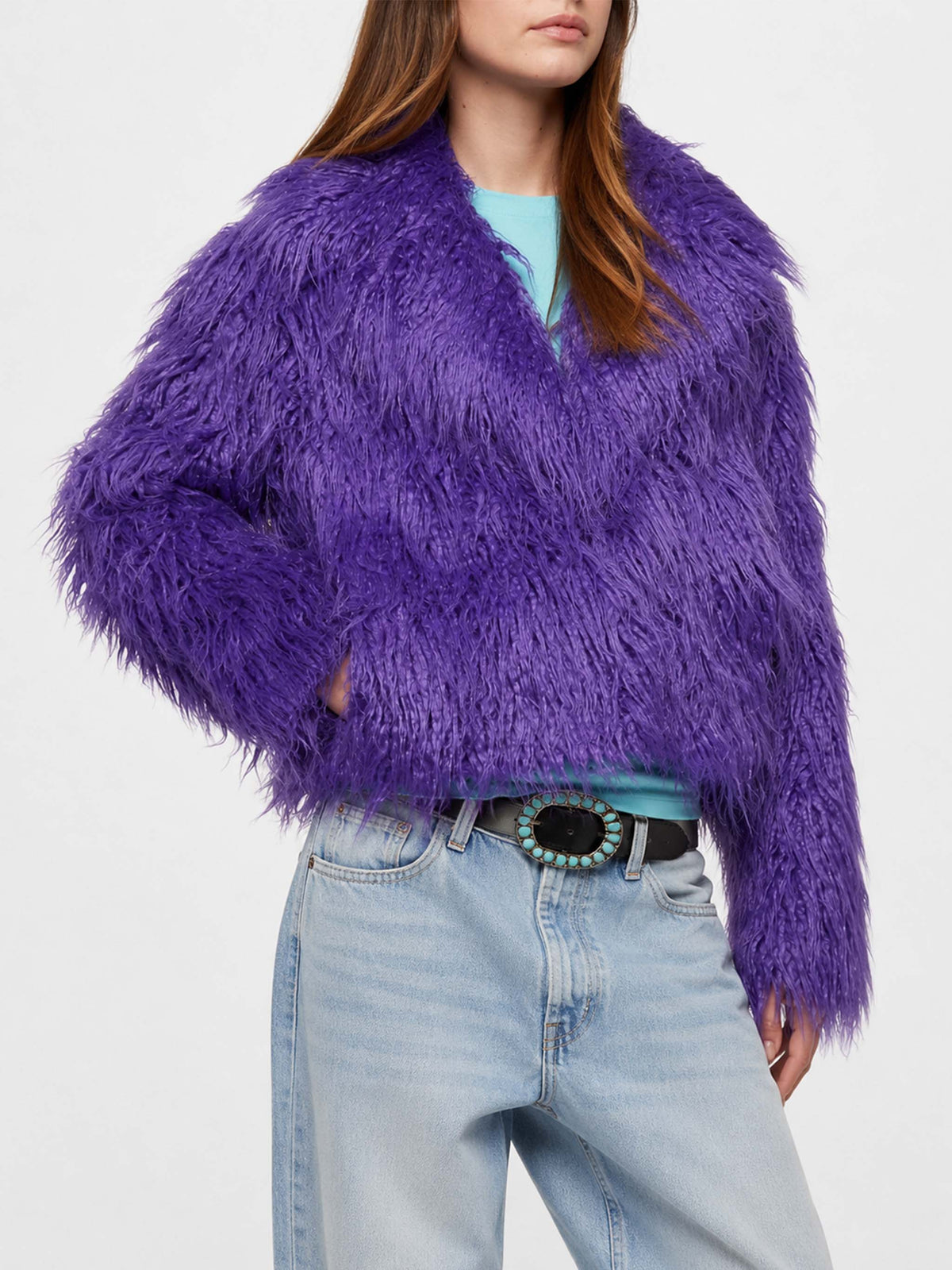 Chaqueta corta de pelo sintético morado Sully 