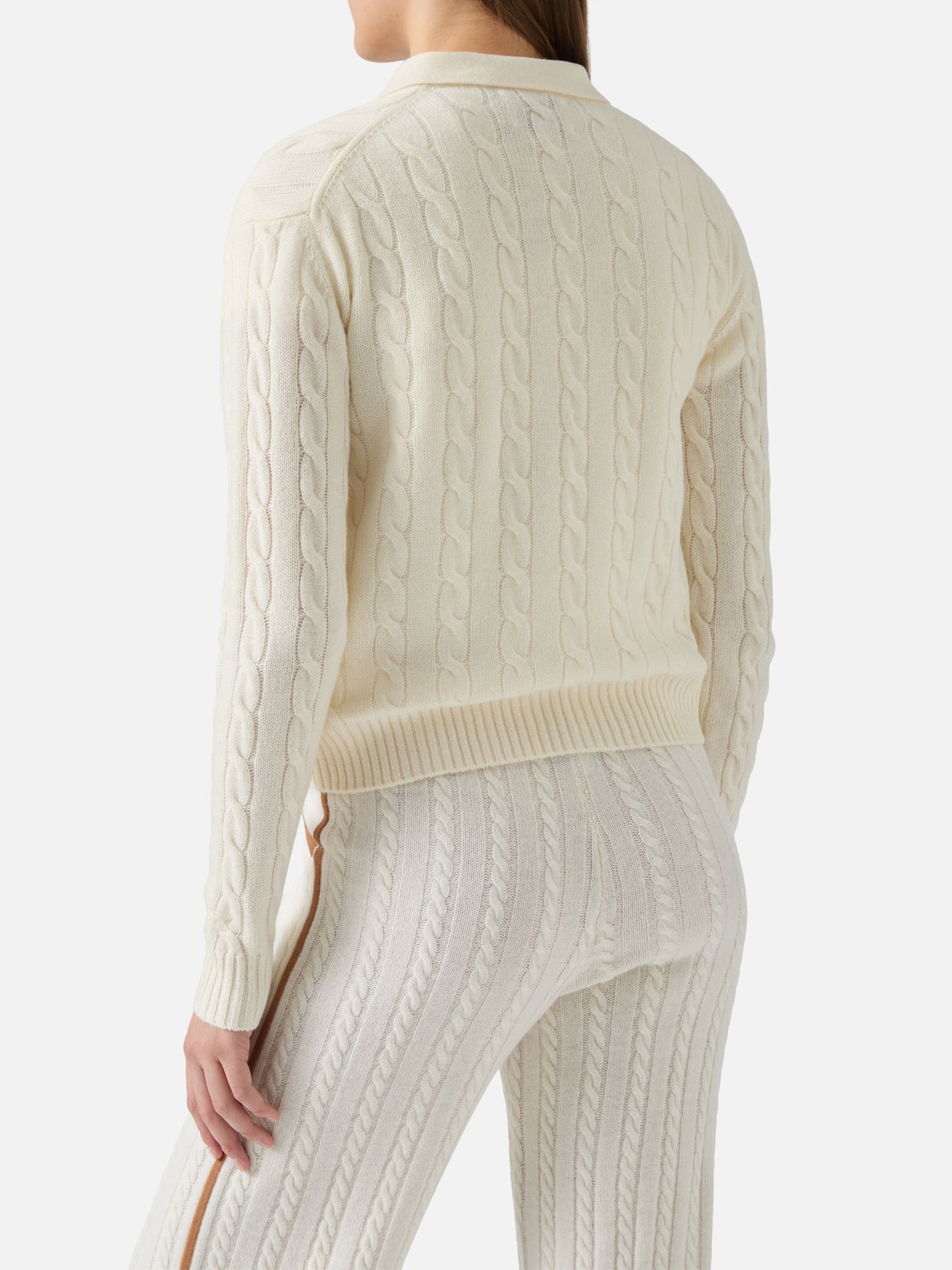 Savoy Polo-Pullover aus Merinowolle mit weichem Griff und Zopfmuster in Weiß