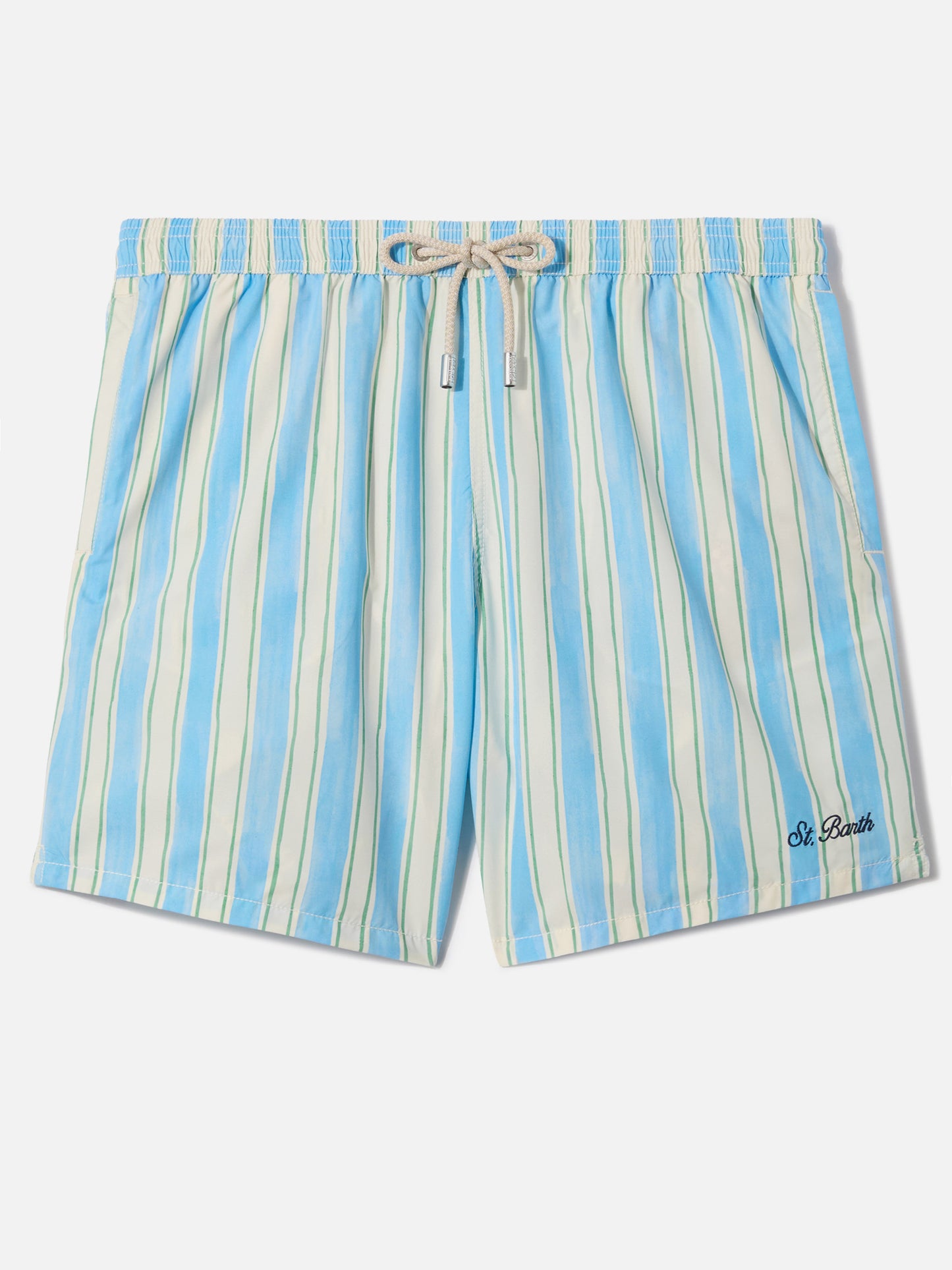 Short de bain Syros à motif rayé bleu clair et broderie logo 
