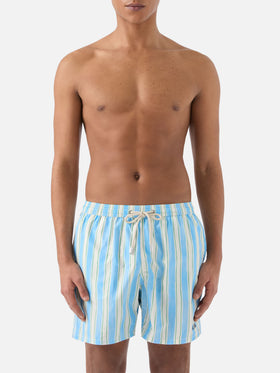 Short de bain Syros à motif rayé bleu clair et broderie logo 