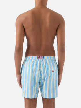 Short de bain Syros à motif rayé bleu clair et broderie logo 