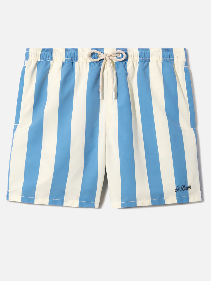 Syros swim shorts with white and light blue stripes