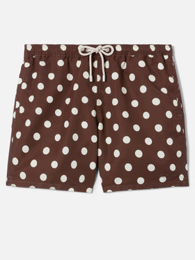 Short de bain Syros marron avec broderie à pois 