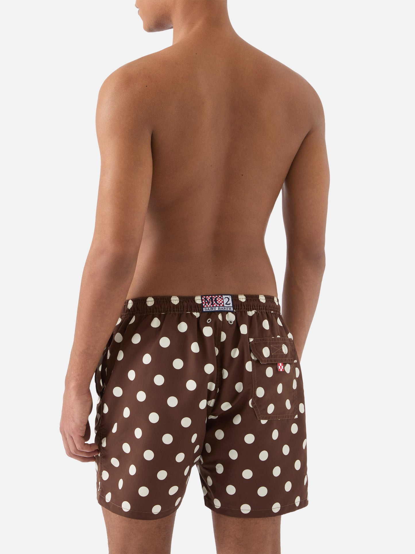 Short de bain Syros marron avec broderie à pois 