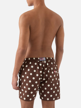 Short de bain Syros marron avec broderie à pois 